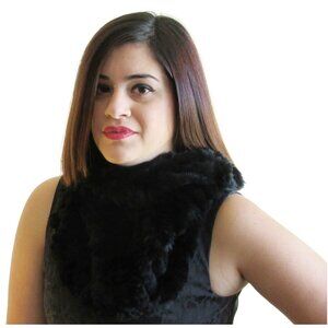 Knit Black Rex Rabbit Elastic Cowl Snood Loop Scarf 8153
